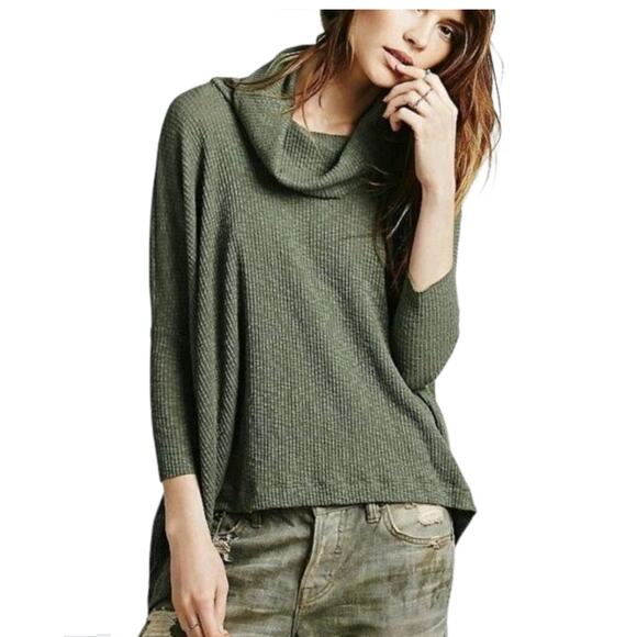 FP Beach Free People Top Womens SZ XS Green World Traveler Cowl Neck Split Back - Picture 3 of 14